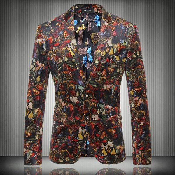 

spring and autumn male print suit slim fashion gold velvet flower men's blazer casual outerwear, White;black