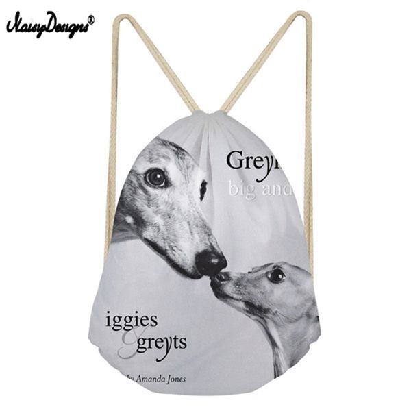

noisydesigns 3d animal dog greyhound print school draw string bags for girls women's bag female drawstring backpack clothes bags