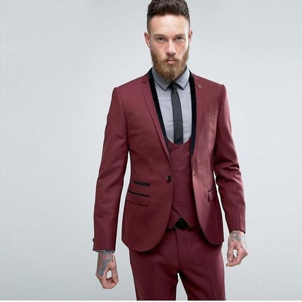 

burgundy slim fit men suits wedding groom tuxedos 3 pieces (jacket+pants+vest) bridegroom suits prom wear blazer, Black;gray