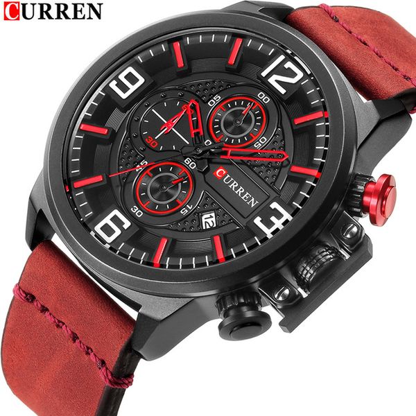 

curren 8278 sport watch date leather strap band chronograph analog quartz wrist watches relogio male clock, Slivery;brown