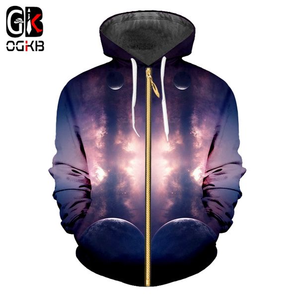 

ogkb new harajuku zipper hoodies print nightfall space 3d sweatshirt for women/men hiphop streetwear tracksuits hooded jackets, Black