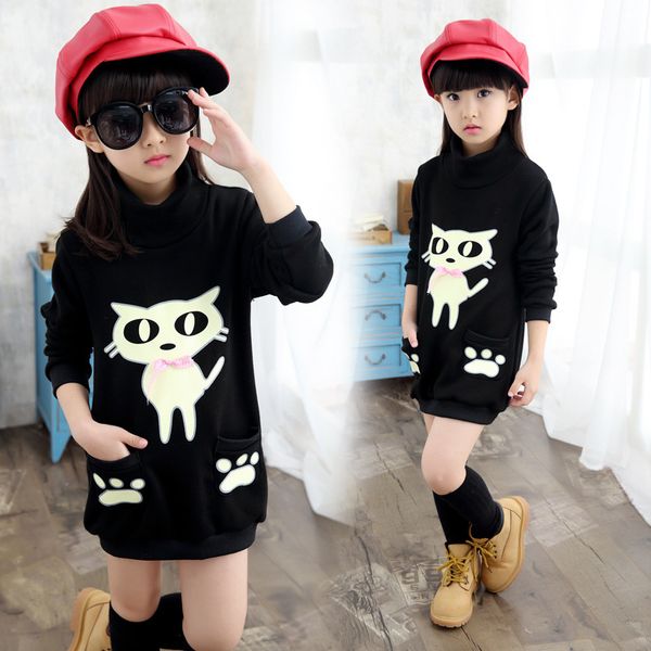 

anlencool 2018 new girls in winter all-match girls sleeved booming shirt sweater coat kien child children baby clothes, Black