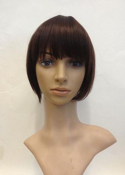 Premium Quality Full Head - Peruca castanha curta 30cm * como cabelo humano *