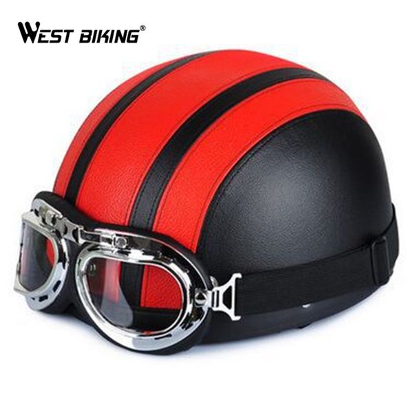 

cycling open face half leather helmet with visor uv goggles retro vintage style 54-60cm professional moto scooter bicycle helmet