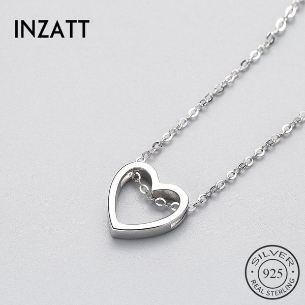 

inzatt cute hollow heart pendant necklace real 925 sterling silver fine jewelry for women romantic engagement party accessories