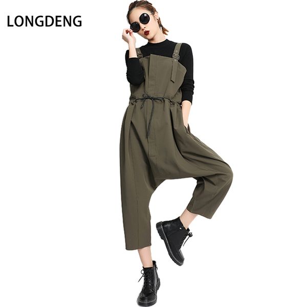 

longdeng] 2018 new spring fashion hip hop solid color loose patchwork pockets womens jumpsuit rompers ankle-length pants 186061, Black;white
