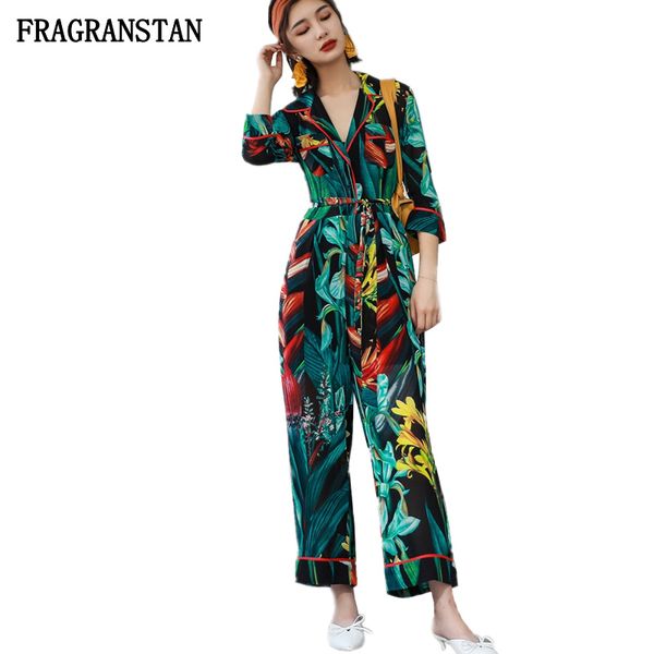 

2018 women spring autumn turn down collar half sleeve jumpsuits fashion vintage flowers print female playsuits q532, Black;white
