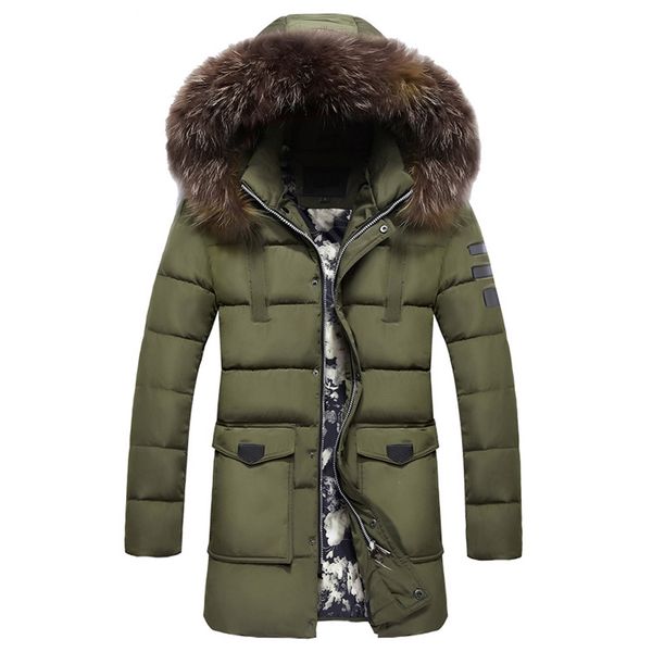 

coat mens winter medium length zipper thickened hat removable cotton outwear coat men's casual warm outwear oct17, Black