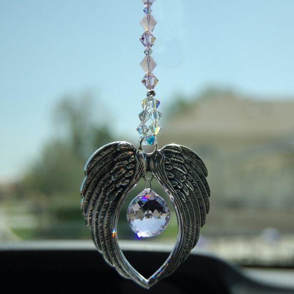 

5pcs chakra crystal suncatcher hanging angel wings pendant glass ball guardian angel prism window ornament w091