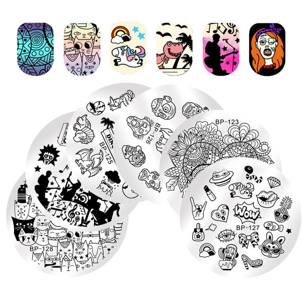 

born pretty 5.5cm travel dream catcher nail art stamping template makeup cat rock music manicure nail image plate bp-123~29, White