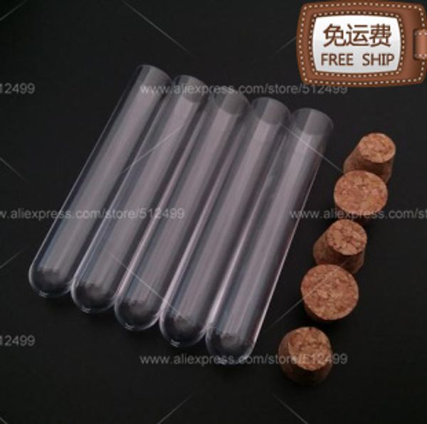 

100pcs 15x100mm plastic test tube with cork ser round bottom