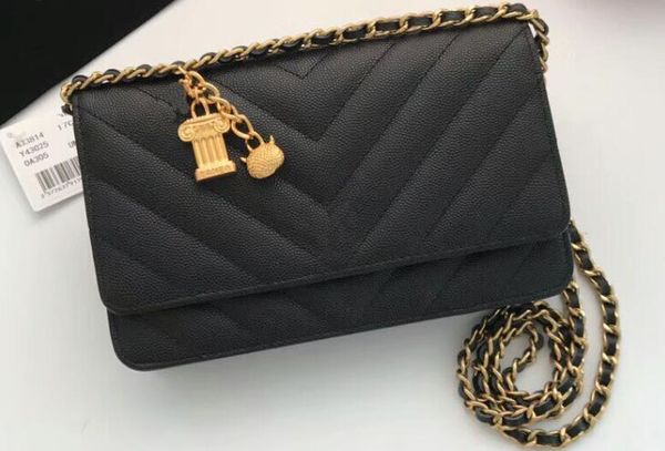 

Dhl 5a a33814 cavier cla ic flap wallet on chain calf kin leather gold tone metal hardware pendant come with du t bag box