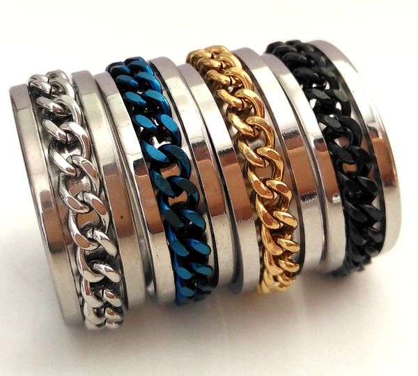 50 Stück SPIN Kettenring Herren Jungen Cool Rock Punk 316L Edelstahl Spinner Ring Mann Zubehör Geburtstagsgeschenk Weihnachtsgeschenk 4 Farben Mix