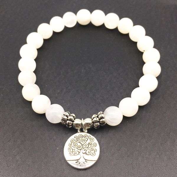 

sn1334 women`s bracelet natural moonstone tree of life charm bracelet meditative yogi balance bracelet, Black
