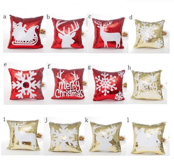 Mermaid Double Sequin Christmas Pillow Case Cover Snowflake