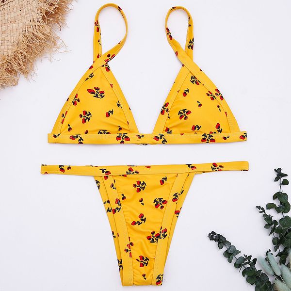 yellow bikini with flowers