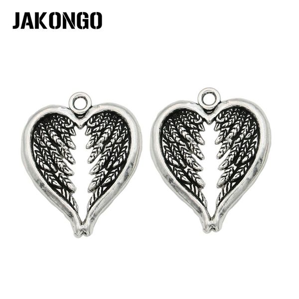 

jakongo antique silver plated angel wings heart charm pendants for jewelry accessories making findings diy 22x16mm 12pcs/lot, Bronze;silver