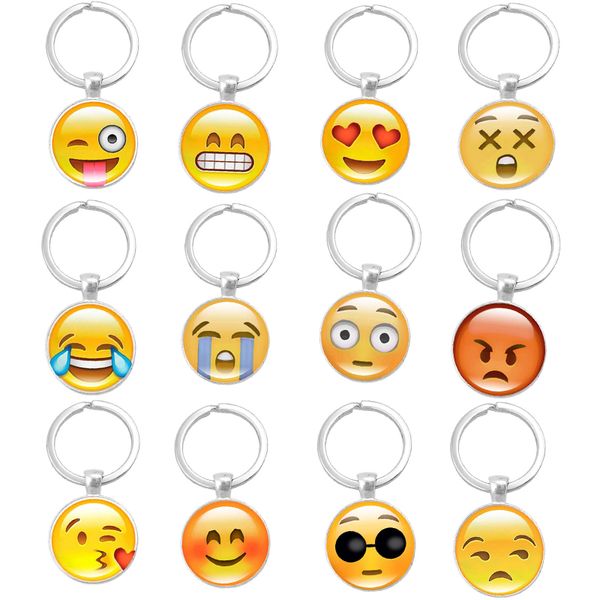 

Silver Color Emoji Glass Cabochon Keychain Smile Smileys Face Key Chain Keyring Key Holder Jewelry Gift D604S