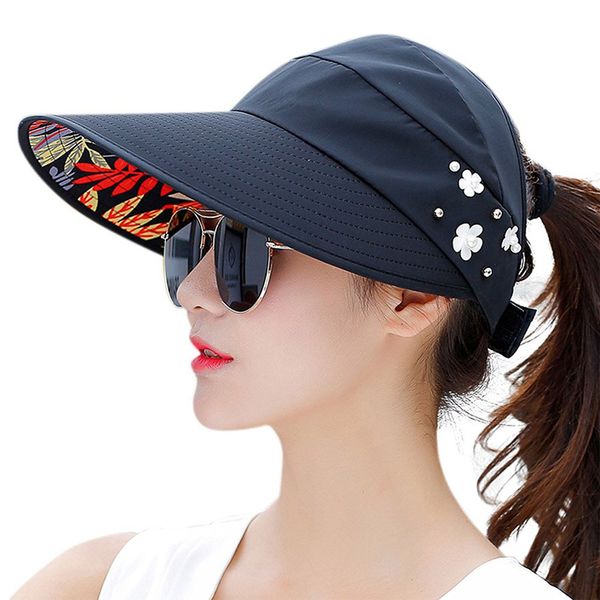 

women summer beach sun hat wide brim sun protection visor cap for female, Blue;gray