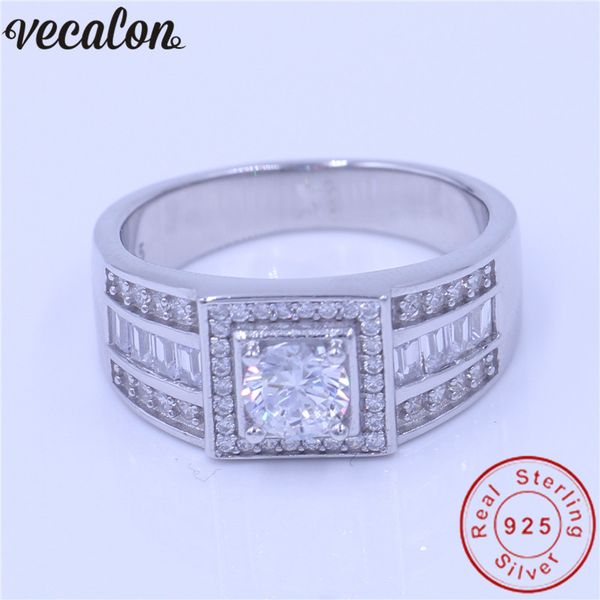 Vecalon Mannen Sieraden Echt 100% Soild 925 Sterling Zilveren ring 1ct Diamonique cz Engagement wedding Band ring voor mannen Vader