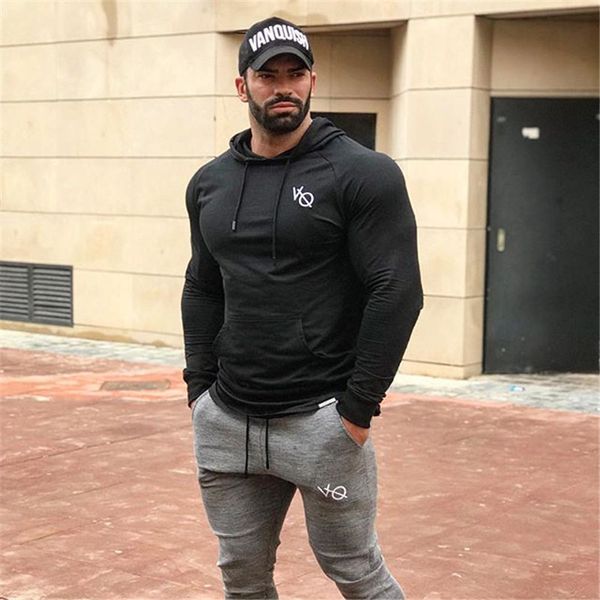 

men brand hoodies fashion casual gyms fitness hooded jacket male cotton sweatshirts sportswear clothing y18102901, Black
