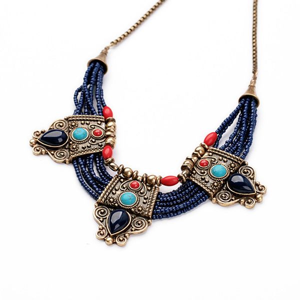 

retro coral blue bead tibetan necklace lapis lazuli stone necklace new for women jewelry short collar, Silver