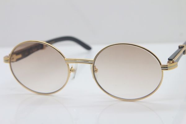 

round men buffalo gold black sunglasses horn glasses wholesale 7550178 decoration 18k shipping gold c metal frame glasssize:55-22-135mm, White;black