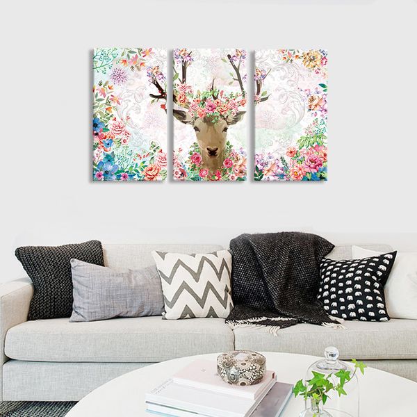 

canvas hd prints paintings wall art for living room home decor 3 pieces flowers pictures animal deer posters painting