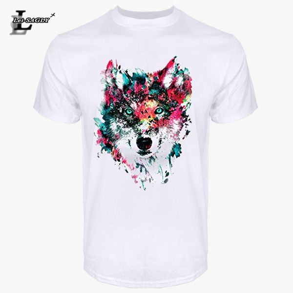 

лей-sagly 2018 новая мода цвет волк футболка чернилами волк печатных мужская повседневная футболка прохладный топы harajuku лето мужской топ, White;black