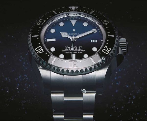 

deep ceramic bezel sea-dweller gradually blue face sapphire cystal stanless steel with glide lock clasp automatic mechanical mens watches, Slivery;brown