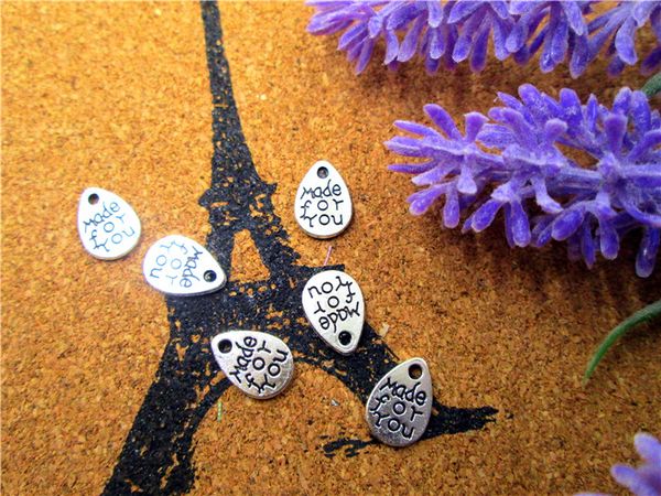 

150pcs made for you charms,antique tibetan silver tear drop made for you tag charm pendants 8x11mm, Bronze;silver