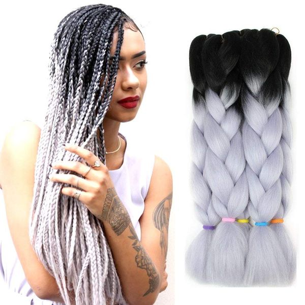 Ombre Blue Grey Pink Blue Jumbo Braiding Hair Synthetic Two Tone