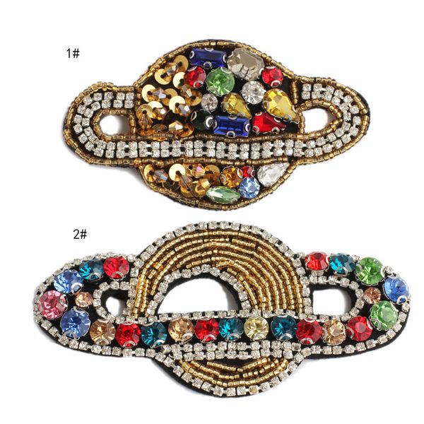 

sequined beaded earth patches for jackets,beads crystal ufo badges appliques for jeans,space patches for clothing a161, Black