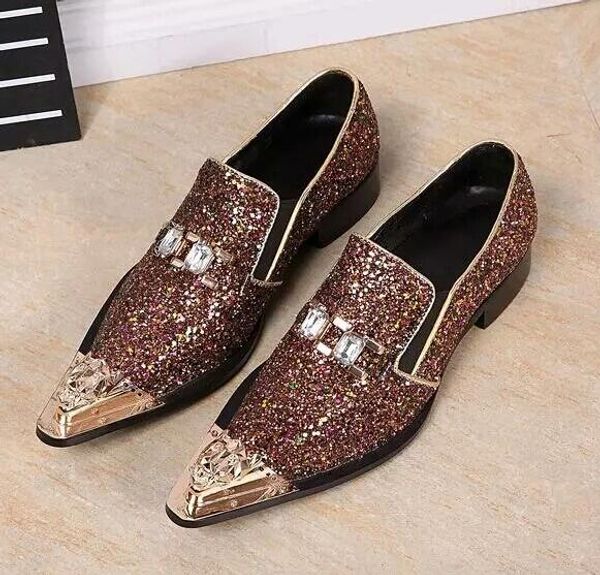 

sale luxury sequined cloth metal toe men shoes party wedding men shoes, Black