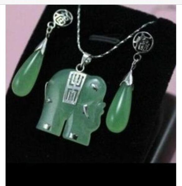 

beautiful green jade elephant jewellery necklace pendant earring set, Black