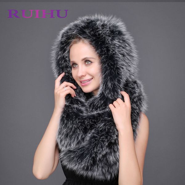 

ruihu natural fur scarf hat winter women fur hat thick female cap knitted caps with ear flap rhm640, Blue;gray