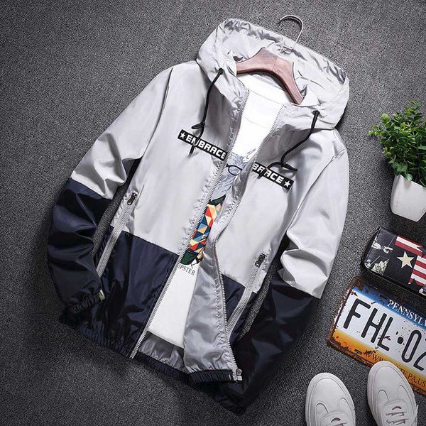 

Plus Size S-4XL Fashion Men Patchwork Jacket Autumn Fall Casual Sports Wear Clothing Windbreaker Hooded Zipper Up Coats