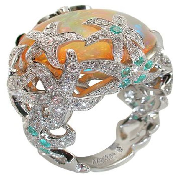 

zhixun natural style yellow fire opal stone bright silver star crystal rings bague for women girl birthday gift jewelry anillos, Golden;silver