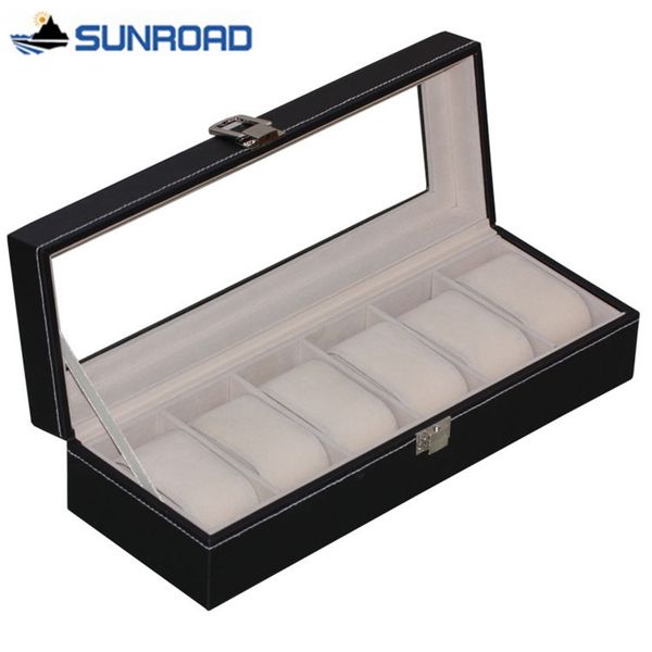 

2017 watch jewelry box 6 grids leather watch box jewelry dispay watches case storage organized cajas para relojes, Black;blue