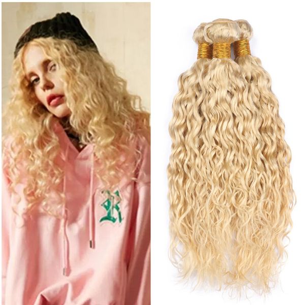 Blonde Wasserwellen-Haarbündel 613 brasilianisches reines Menschenhaar webt blonde nasse und gewellte Haarverlängerungen 3er-Lot Neu zum Verkauf