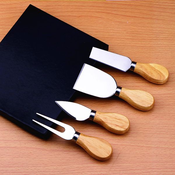 Set di coltelli da formaggio da 4 pezzi con manico in legno di quercia Affettatrice per formaggio in acciaio inossidabile Coltelli per taglierina per formaggio Set di utensili da cucina lin4268