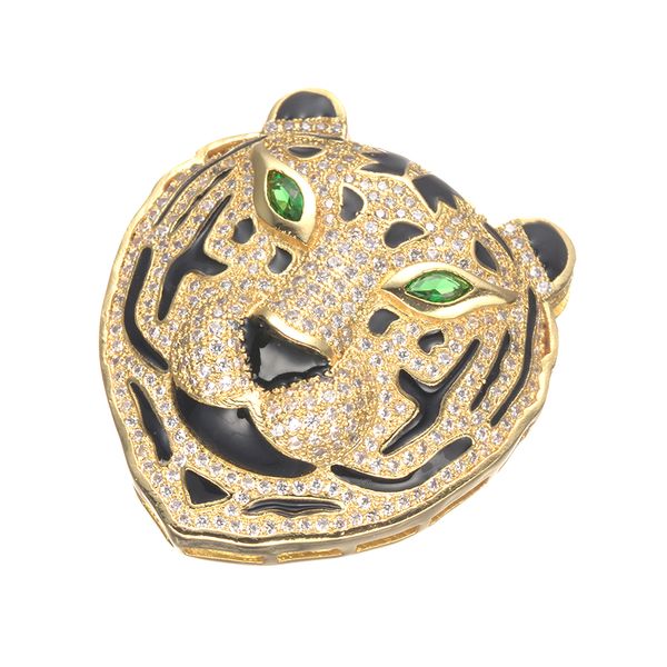 

35*37mm micro pave tiger head charms for jewelry making diy crafts shining zircon pendants connectors for necklace bijoux bedels, Bronze;silver