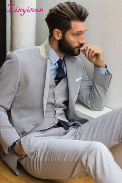 

linyixun light gray men suits notch lapel two buttons terno slim fit tuxedos custom marriage homme (jacket+pant+vest, White;black
