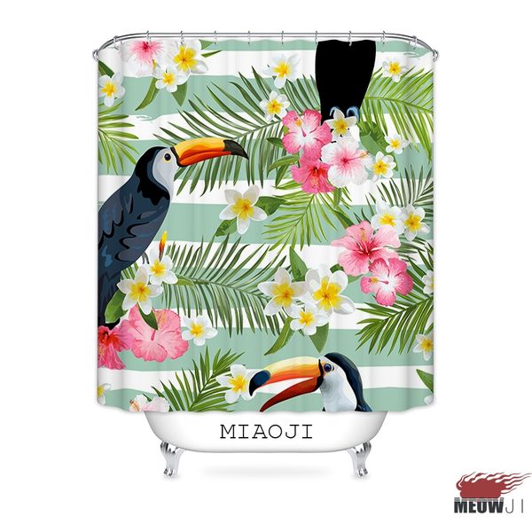 

miaoji] summer toucan bairds tropical jungle hawaii plants fabric shower curtain bathroom decor various sizes ing