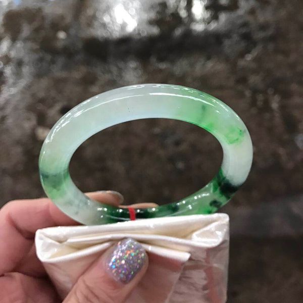

koraba fine jewelry certified (grade a)100% natural green jadeite jade bracelet bangle ing, Golden;silver