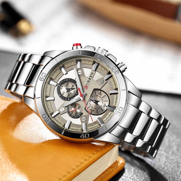 

relogio masculino curren men's watches stainless steel band analog quartz wristwatch luxury watch men clock male reloj hombre, Slivery;brown