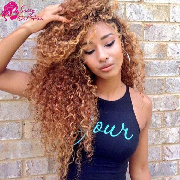 Malaysian Kinky Curly 4 Bundles Honey Blonde 27 Wet And Wavy Afro