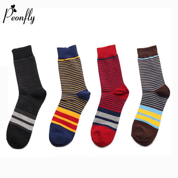

peonfly novelty colorful wide stripes thin striped pattern men ventilation cotton socks winter male fashion business dress socks, Black