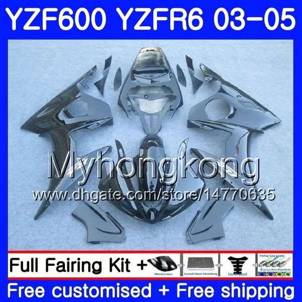 Corpo Para YAMAF YZF600 YZF R6 03 04 05 YZFR6 03 Carroçaria 228HM.12 YZF 600 R 6 YZF-600 Preto Brilhante YZF-R6 2003 2004 2005 Kit De Carcaças