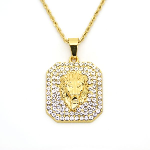 

en hip hop jewelry2018 new iced out gold fashion bling lion head pendant men necklace gold filled for men women gift wholesale, Silver
